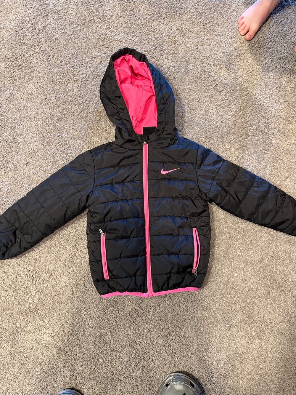 Nike Black Puffer Jacket with Pink Accents for Kids